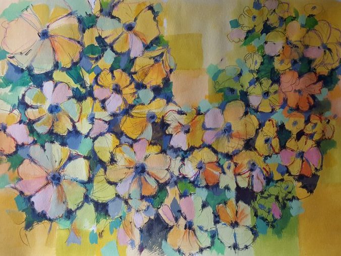 Reisch.Art: abstract.flowers 2017, Mixmedia , Goouache/Crayon Paper 100x70cm