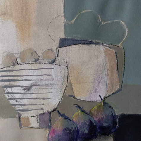 "Stillleben 2025 mit Schale, Mischtechnik von Carlo Reisch"