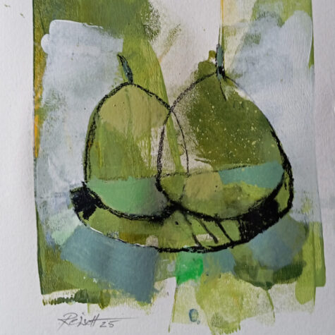 "Stillleben 2025 mit Feigen, Mischtechnik von Carlo Reisch"