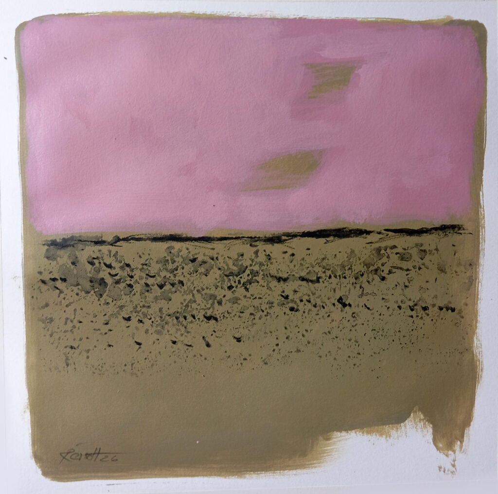 Reisch-Art: contemporary abstract painting Lyrical abstract landscape Nr. 2, size: 13,7x13,7 inches, 35x35cm/ Acrylic-Crayon on cardboard, Carlo Reisch-Frankfurt