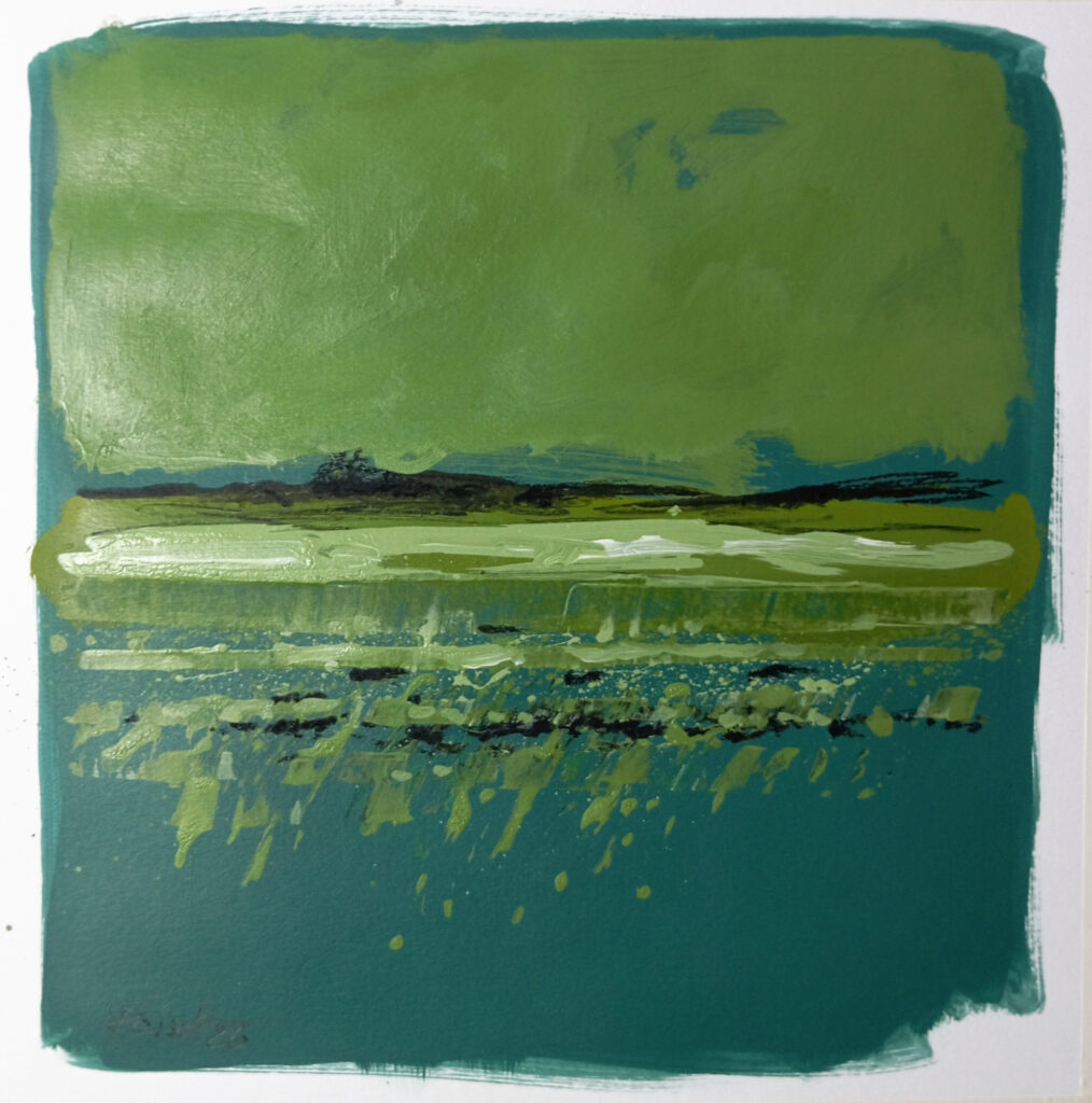 Reisch-Art: contemporary abstract painting Lyrical abstract landscape Nr. 1, size: 13,7x13,7 inches, 35x35cm/ Acrylic-Crayon on cardboard, Carlo Reisch-Frankfurt