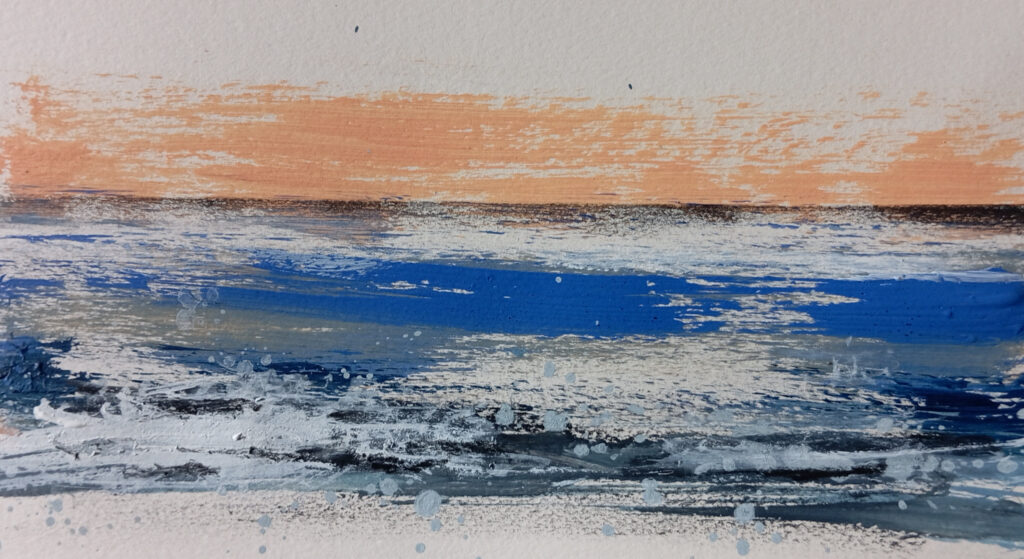 Sunrise II", Small Abstract Seascape
by Carlo Reisch, painter in Frankfurt am Main.
Acrylic pigments and charcoal on paper approx. 28 × 14 cm