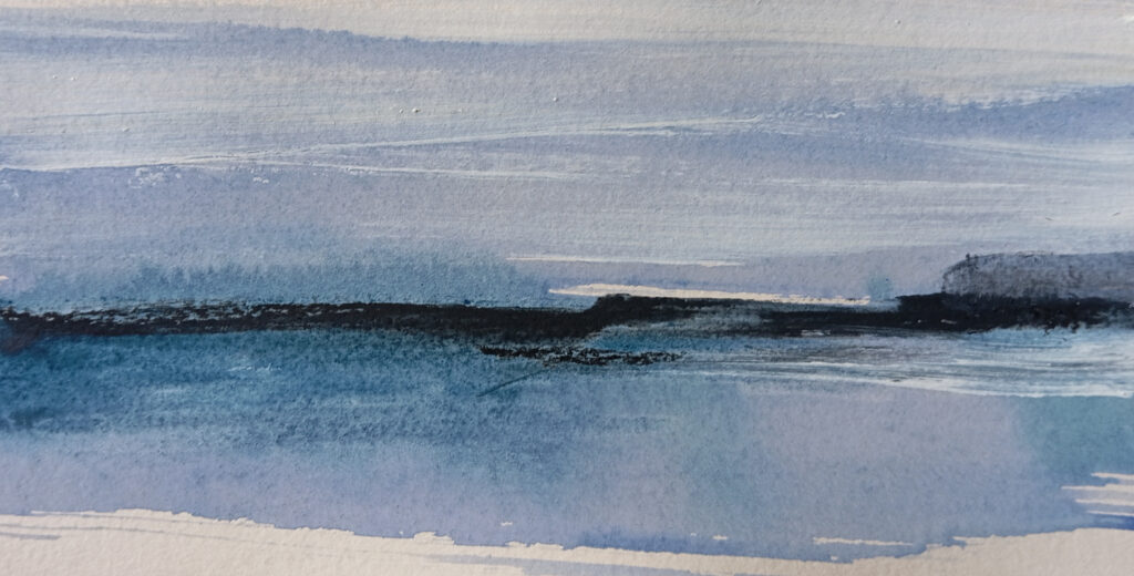 "Horizont in Blau" "Horizon in blue", Small Abstract Landscape
by Carlo Reisch, painter in Frankfurt am Main.
Acrylic pigments and charcoal on paper approx. 28 × 14 cm