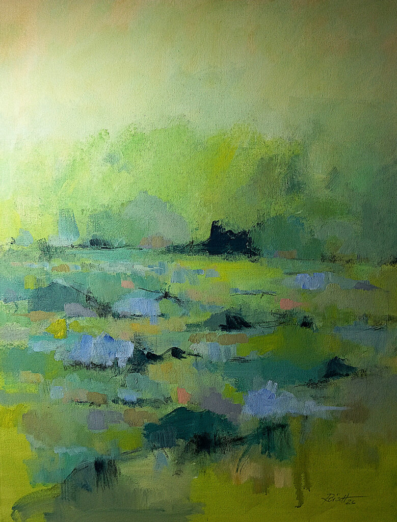 Lyrical Contemporary Abstract Painting bei Carlo Reisch/Germany "Layered in green", Abstract Landscape from Carlo Reisch-Frankfurt, Size: 100x80cm, Acrylic+pigments on canvas