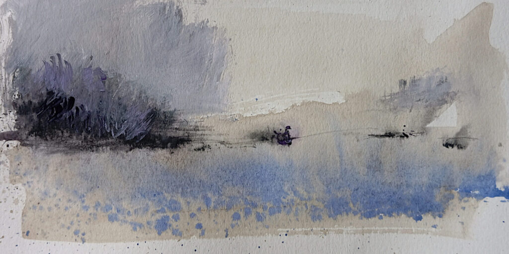 "Blue Field", Small Abstract Landscape
by Carlo Reisch, painter in Frankfurt am Main.
Acrylic pigments and charcoal on paper approx. 28 × 14 cm